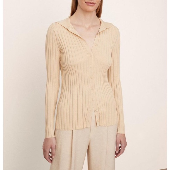 Vince Ribbed Long Sleeve Button-Up Cardigan Sweater Size Medium NWT Milk Honey
